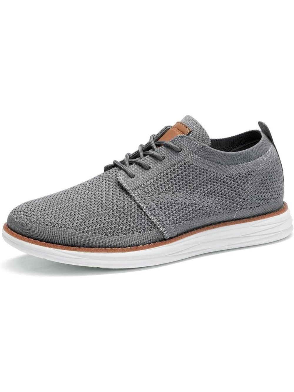 Mens Dark Grey Faux Leather Bruno Marc Knit Flex Breeze Casual Fashion Sneakers